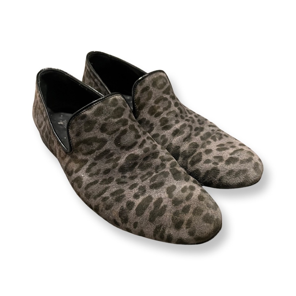Jimmy Choo Grey Leopard Print Suede Loafers